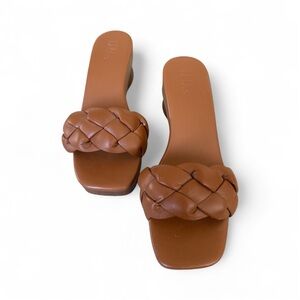 INC Women's Brown Braided Slide Sandals with round heel